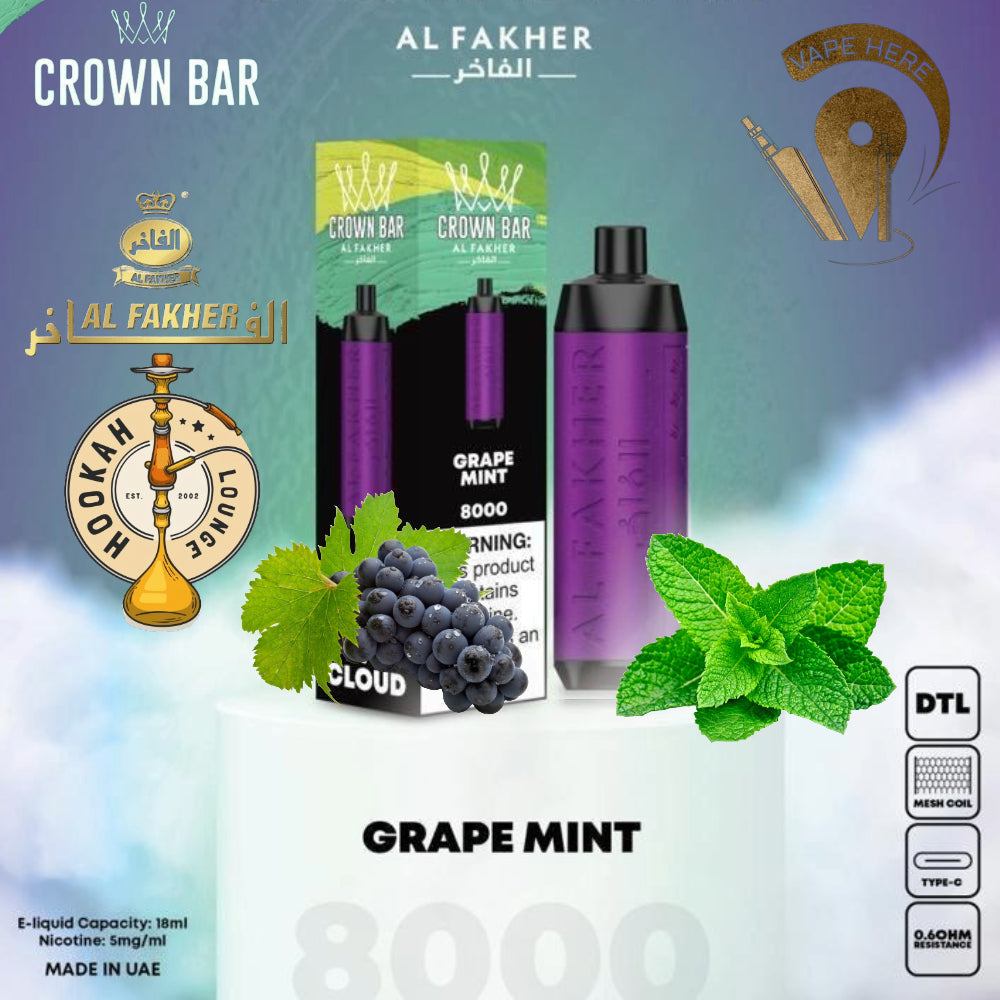 AL FAKHER CROWN BAR 8000 PUFFS GRAPE MINT